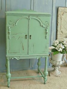 OMG Aqua Armoire Cabinet Linen Closest Chic Antique Shabby Painted Furniture