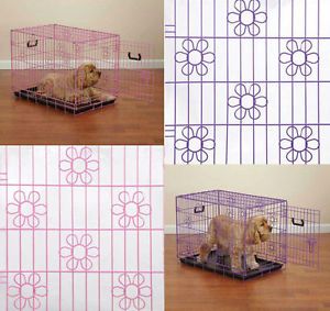 Pink Purple Deco Floral Dog Cat Crate II Pet Cage Folds Suitcase Style 3 Size