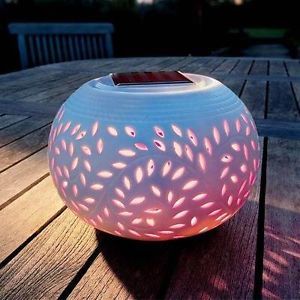 New Colour Changing Solar LED Ceramic Filigree Table Light Outdoor Garden Lights