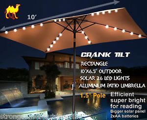 Rectangle 10'x6 5' Outdoor Solar 26 LED Lights Aluminium Patio Umbrella Tilt