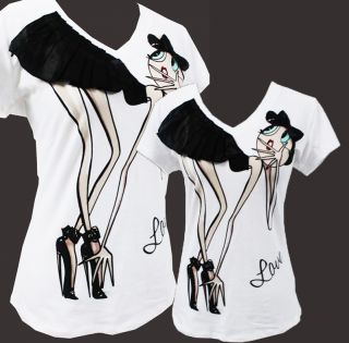 G O D Y Star Love Moschino Cute New Women 3D "Sexy Long Leg" T Shirt Top White