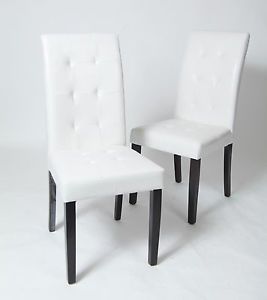 Set of 2 Solid Wood Leatherette Padded Parson Stitches Design Chair White