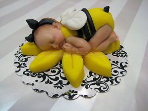 Baby Shower Fondant Bee Baby Cake Topper Yellow Favors Decorations Centerpiece