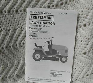 Craftsman Lawn Tractor Model 917 288033 Repair Parts Manual 17 5 HP 42" Mower