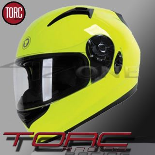 Torc Drop Down Dual Visor Full Face Motorcycle Helmet Yellow Sun Screen Dot ECE