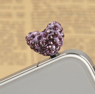 Purple Crystal Heart Anti Dust Stopper Ear Cap Earphone Decor iPhone iPod 