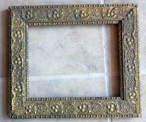 Antique Victorian Gold Gesso Picture Frame Flowers Leaves Beaded Amazing
