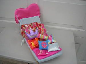 Bratz Doll Bed Lounge w Mattress Satin Pillow Sleeping Bag 7 Throw Pillows