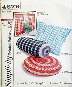 1960s Vintage Pattern Gingham Smocked Pillows Smocking