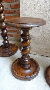 Antique French Oak Barley Twist Pedestal Table Display Plant Stand Carved