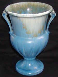 Roseville Art Pottery Tourmaline Vase 2 Handled Blue Green Mottled Glaze Mint