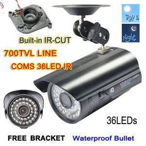 36LED 700TVL CMOS CCTV Outdoor 6mm Bullet Camera Security System Bracket Black