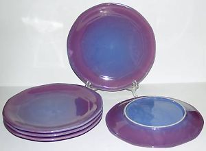 Decagon Purple Blue 11" Stoneware Dinner Plates Set of 4