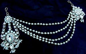 White Crystal CZ 4 Line Silver Tone Brooch Hijab Pin Scarf Head Bridal Jewelry