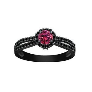 0 50 Ct Pink Sapphire Black Diamond Engagement Ring in 10K Solid Gold