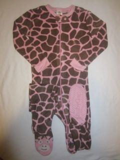 Baby Gap Pink Brown Giraffe Fleece One Piece Zip Up Footed Pajamas $24 50