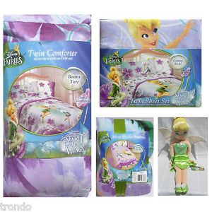 Disney Fairies Tinkerbell Twin Bedding Lot Comforter Sheets Pillow Blanket
