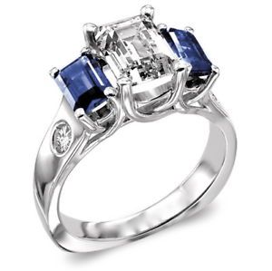 2 50 Ct Emerald Cut Diamond Blue Sapphire Engagement Ring EGL USA