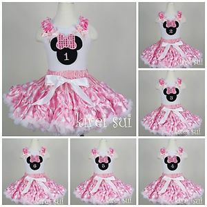 Pink Dots Pettiskirt Minnie Mouse Number Tank Top Birthday Party Dress 2pcs 1 7Y
