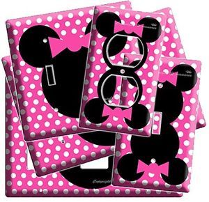 New Minnie Mouse Head Pink Polka Dots Kids Girls Room Decor Light Switch Outlet