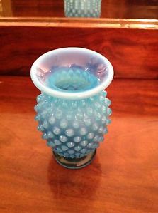 Fenton Blue White Opalescent Small Bud Vase Hobnail