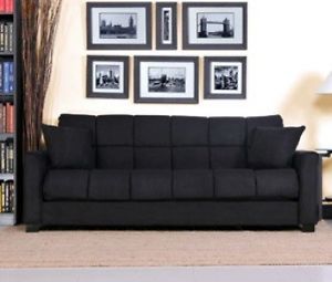 Sleeper Sofa Convert A Couch Black Microfiber Coil Spring System Comfortable