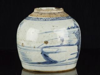 Late Ming Dynasty Chinese Blue and White Stoneware Ginger Jar