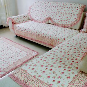 Shabby Pink Rose Flower Sofa Couch Slip Cover Mat Throw Rug Floor Runner Style C