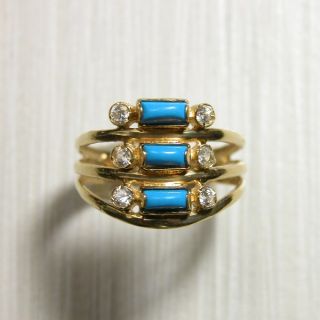 Estate Vintage 585 14k Yellow Gold Turquoise White Sapphire Ring Size 7 1 2