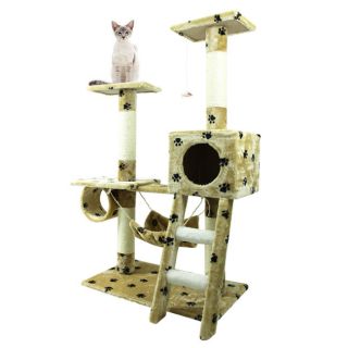 New Paw Print Cat Tree 47" Play Kitten Condo Furniture Scratching Post Pet House