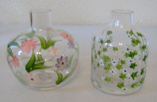 Twos Company Mini Handpainted Glass Bud Vases Flowers Floral Hand Painted Two