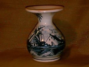 Delfts Holland Small Handpainted Bud Vase Blue and White Country Windmill Scene