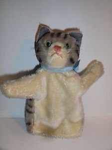 Vintage Mohair Kitty Cat Puppet Steiff Glass Eyes No Tag Tiger Stripes Cute Toy
