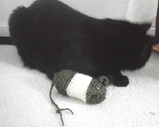 Hand Crocheted Catnip Mouse Cat Toy Green and White Cats Love It New
