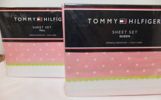 Tommy Hilfiger Full Sheet Set "Emory Pink" Pink White Polka Dot