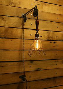 Industrial Trouble Light Pulley Sconce Wall Mount with Cage Light Pendant Lamp