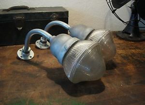 RARE Pair Vintage Crouse Hinds Holophane Industrial Wall Mount Light Lamp Shade
