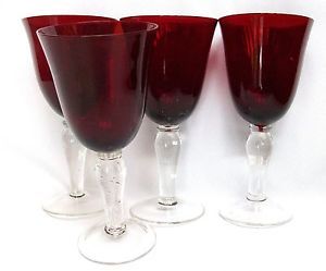 Ruby Red Goblets 10 oz Glass Clear Stemmed Cranberry Water Set 4 3