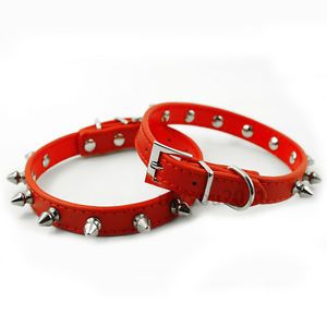 Red Spiked Leather Dog Collar Puppy Collars XS s M L Size for Small Dog Collars