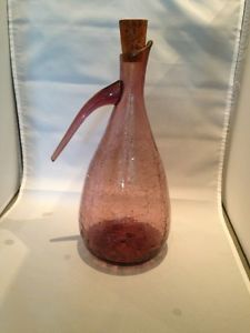 Mid Century Blenko Water Carafe Pitcher Lilac Spout Handle Glass Retro
