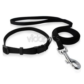 8 12" Black Nylon Dog Collar Leash Durable Small