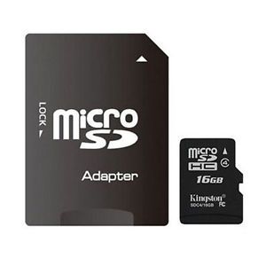 New Kingston Micro SDHC Card 16GB Class 4 Flash MicroSD HC with SD Card Adapter