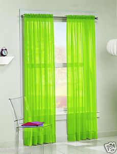 Solid Lime Green Voile Sheer Window Curtain Drape Panels Treatment