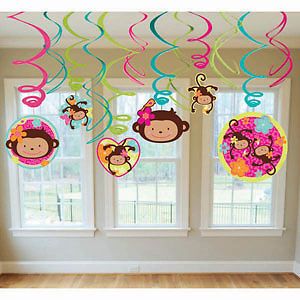 Monkey Love Birthday Party Decorations Hanging Swirls 12 Pack