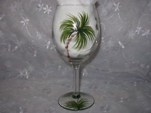 Palm Tree Hand Painted Wine Glass