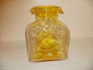 Vintage Unique Blenko Yellow Glass Water Pitcher with Manganese Glows