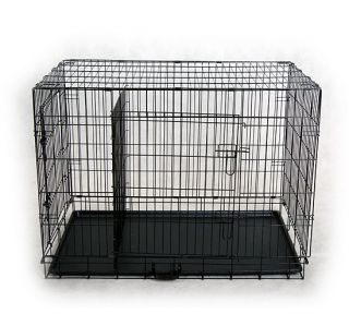 Black Blue 36" 42" 48" 2 Door Wire Folding Pet Dog Cage Crate Kennel Free Divide