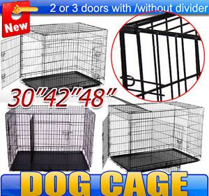 48" 42" 30" Dog Cage Folding Metal Dog Crate 2 3 Doors Pet Kennel with Divider