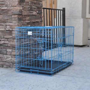New Champion 48" Blue Portable Folding Dog Pet Crate Cage Kennel 3 Door ABS Tray