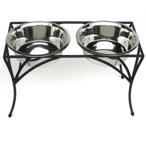 Arbor Double Diner Raised Elevated Dog Pet Food Dish Water Bowl Set Wrought Iron